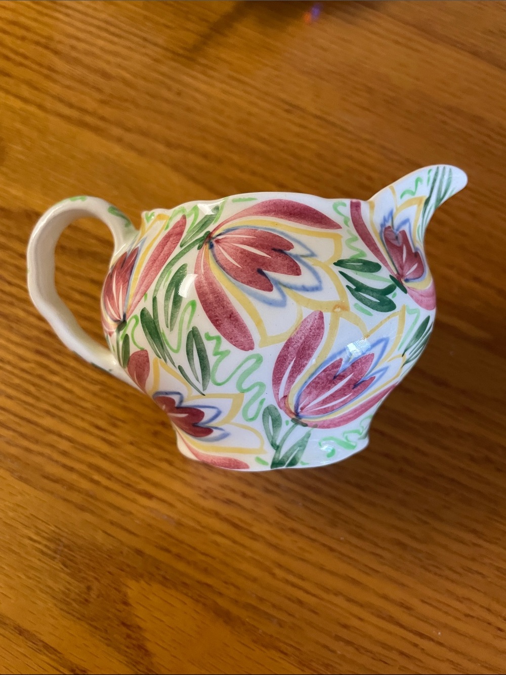 Hand-Painted Floral Ceramic Creamer - Pink & Green
